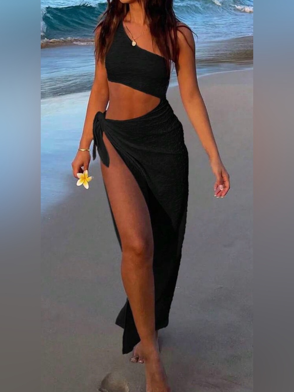 NWOT Women’s Black Cutout Wrap Maxi Swim Cover-Up, M